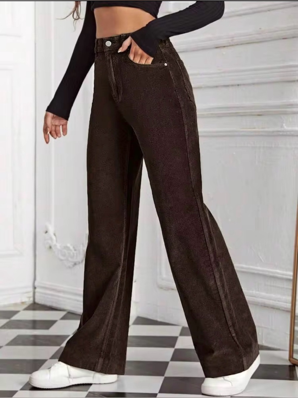 SHEIN Brown High Waist Corduroy Pants